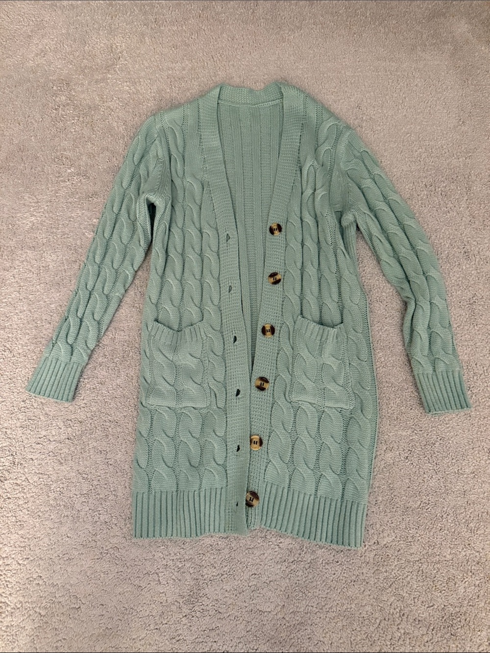 Source Unknown Mint Cable Knit Long Cardigan with Pockets
